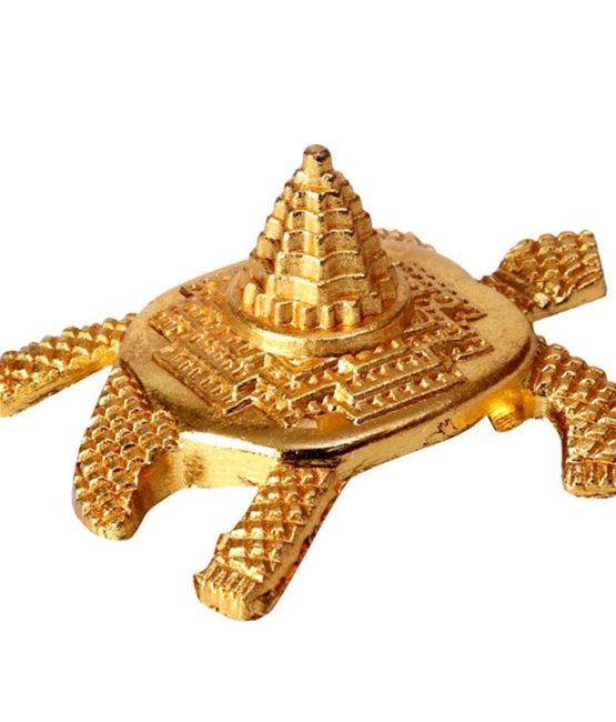 Saans Mart Copper Gold Plated Meru Yantra on Tortoise for worship, devotion and meditation For Unisex, Color- Gold (Pack of 1 Pc.)
