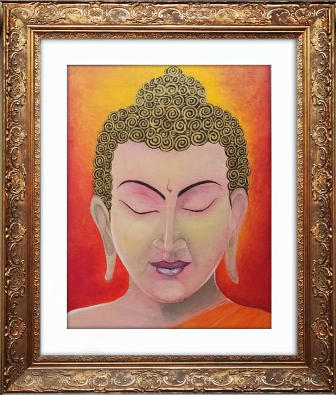 Golden Buddha Canvas Painting With Frame